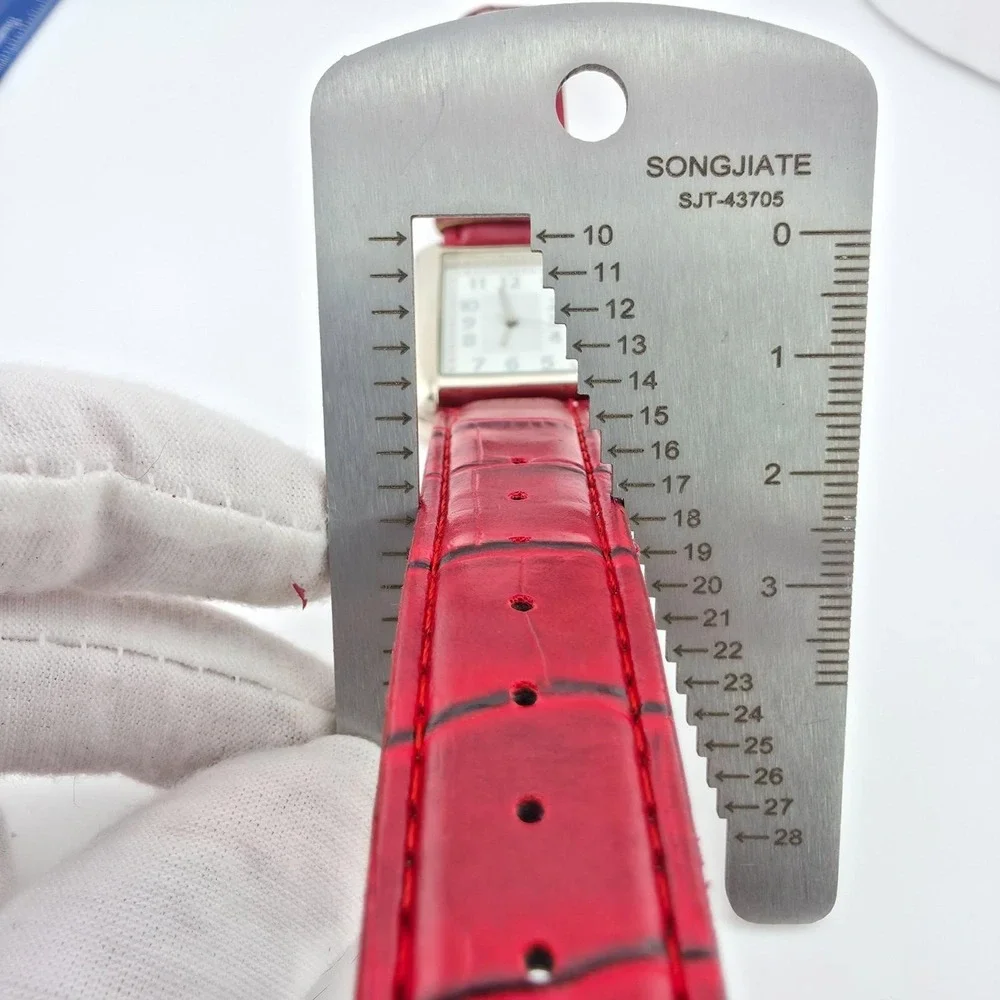 Ladies Watch Rectangle Stainless Steel Case Red Alligator Leather Band 8